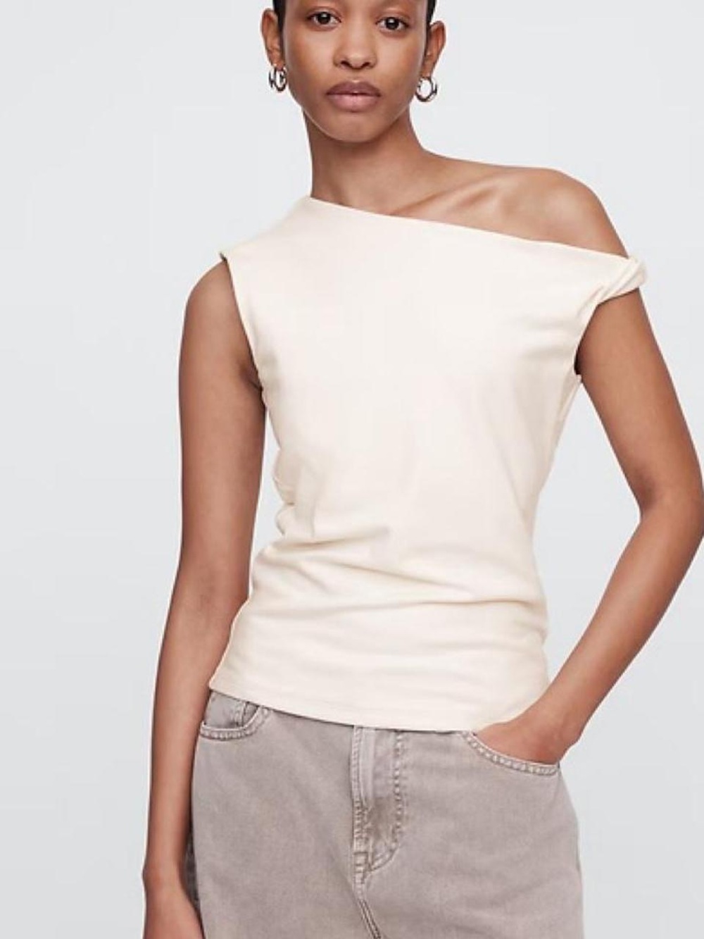 GAP One-Shoulder Cream Asymmetric Top